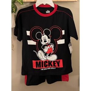 Disney Mickey Mouse Boys Pajama Set Size 8 Graphic Tee Shorts Sleepwear‎